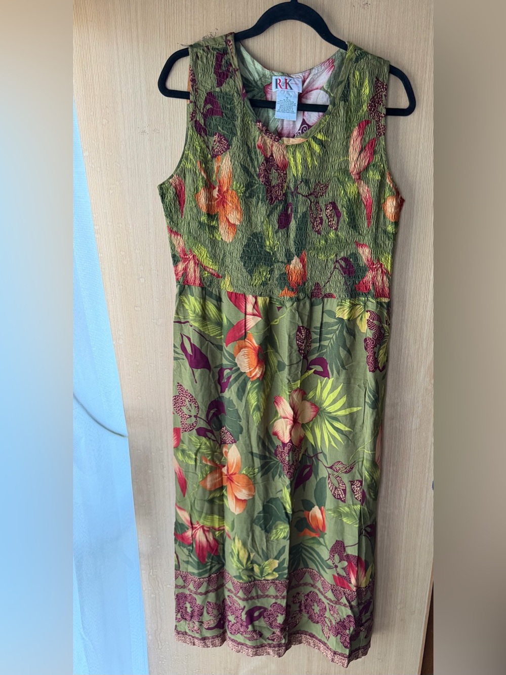 R&K Olive Green Tropical Floral Maxi Dress